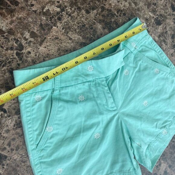 J.CREW CHINO SHORTS MINT GREEN SZ 0 SAILOR CHIC PREPPY NAUTICAL EMBROIDERY WHEEL - Picture 4 of 12